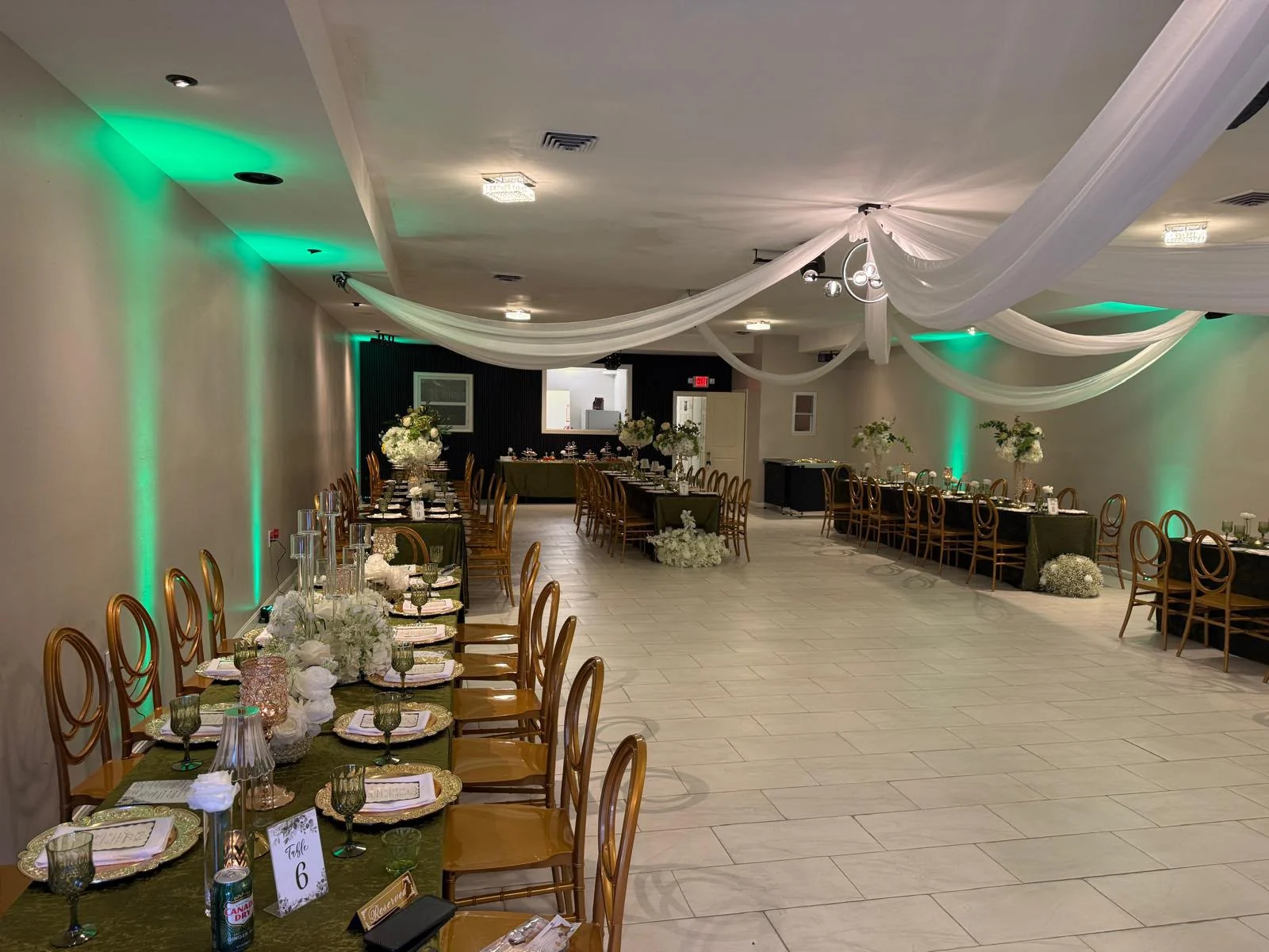 Continental hall set up for guests to gather.